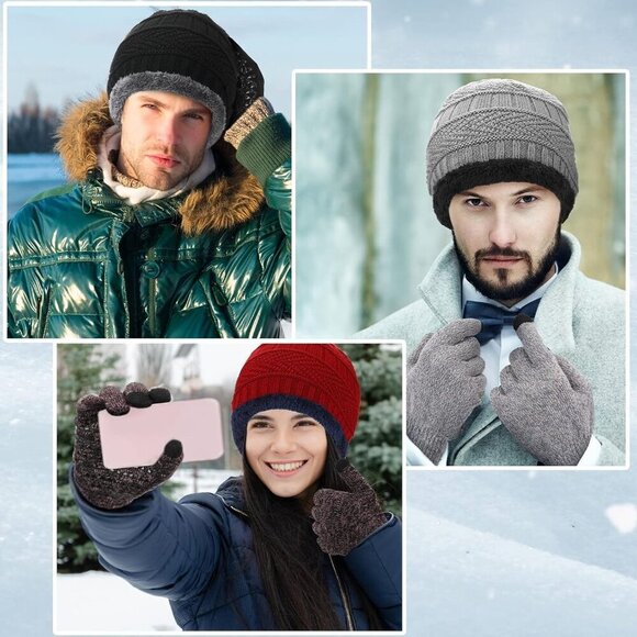 Winter Hat and Gloves Set Knit Beanie Touchscreen Gloves Bulk for Men Women main image 7